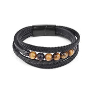 Buddha Stones Tiger Eye Stone Protection Leather Bracelet Bracelet BS 10