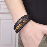 Buddha Stones Tiger Eye Stone Protection Leather Bracelet Bracelet BS 4