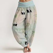 Buddha Stones Panda Bamboo Pattern Women's Elastic Waist Harem Pants