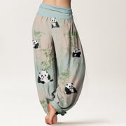 Buddha Stones Panda Bamboo Pattern Women's Elastic Waist Harem Pants Women's Harem Pants BS 2