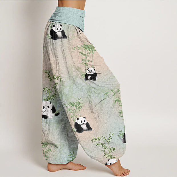 Buddha Stones Panda Bamboo Pattern Women's Elastic Waist Harem Pants Women's Harem Pants BS 1