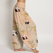 Buddha Stones Panda Bamboo Pattern Women's Elastic Waist Harem Pants Women's Harem Pants BS 5