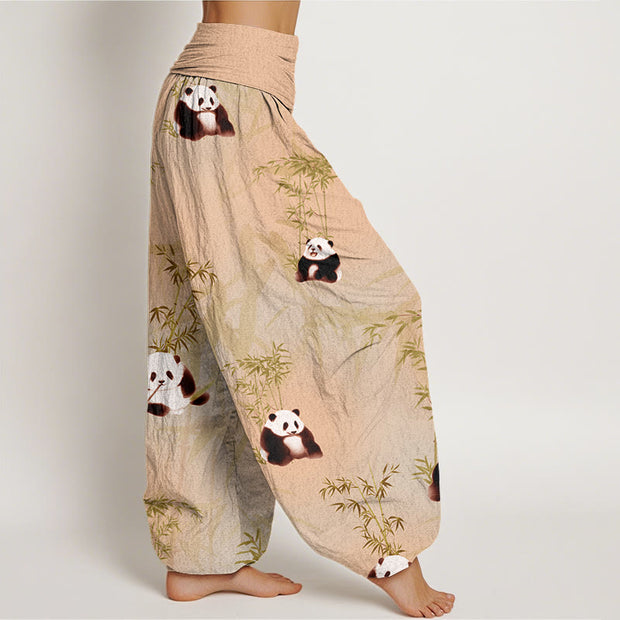 Buddha Stones Panda Bamboo Pattern Women's Elastic Waist Harem Pants Women's Harem Pants BS 5