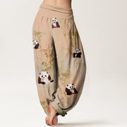 Buddha Stones Panda Bamboo Pattern Women's Elastic Waist Harem Pants Women's Harem Pants BS 6