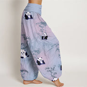 Buddha Stones Panda Bamboo Pattern Women's Elastic Waist Harem Pants Women's Harem Pants BS 8