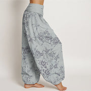 Buddha Stones Flowers Pattern Women's Elastic Waist Harem Pants Women's Harem Pants BS 1