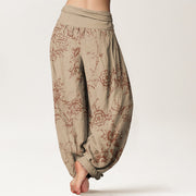 Buddha Stones Flowers Pattern Women's Elastic Waist Harem Pants Women's Harem Pants BS 6