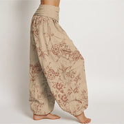 Buddha Stones Flowers Pattern Women's Elastic Waist Harem Pants Women's Harem Pants BS 5