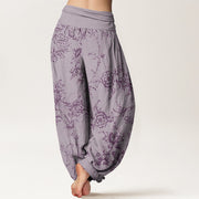 Buddha Stones Flowers Pattern Women's Elastic Waist Harem Pants Women's Harem Pants BS 9