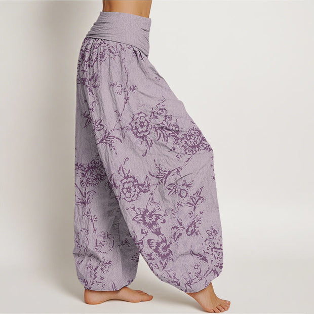 Buddha Stones Flowers Pattern Women's Elastic Waist Harem Pants Women's Harem Pants BS 8