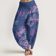 Buddha Stones Dragons Roses Auspicious Clouds Phoenix Women's Elastic Waist Harem Pants Women's Harem Pants BS SlateBlue US22，UK/AU26，EU54 (6XL)