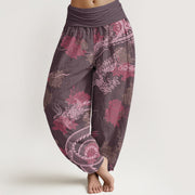 Buddha Stones Dragons Roses Auspicious Clouds Phoenix Women's Elastic Waist Harem Pants Women's Harem Pants BS MediumVioletRed US22，UK/AU26，EU54 (6XL)