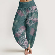 Buddha Stones Dragons Roses Auspicious Clouds Phoenix Women's Elastic Waist Harem Pants Women's Harem Pants BS DarkCyan US22，UK/AU26，EU54 (6XL)