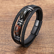 Buddha Stones Tiger Eye Stone Courage Willpower Multi-layer Leather Bracelet Bracelet BS Brown-Red-Black Tiger Eye 18-22cm