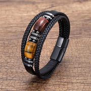 Buddha Stones Tiger Eye Stone Courage Willpower Multi-layer Leather Bracelet Bracelet BS Yellow-Brown-Red Tiger Eye 18-22cm