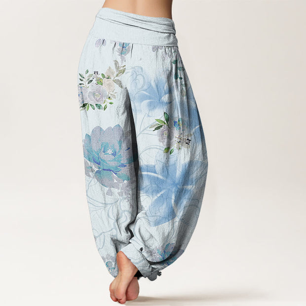 Buddha Stones Various Flowers Leaves Pattern Women's Elastic Waist Harem Pants Women's Harem Pants BS 2