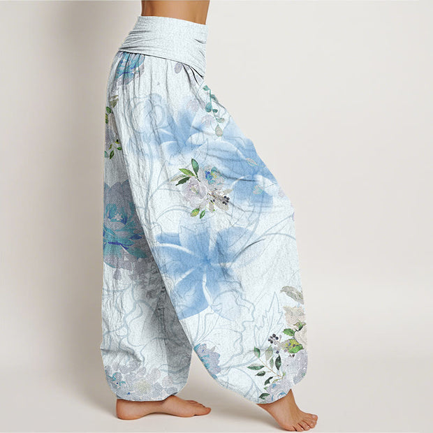 Buddha Stones Various Flowers Leaves Pattern Women's Elastic Waist Harem Pants Women's Harem Pants BS 1