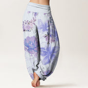 Buddha Stones Various Flowers Leaves Pattern Women's Elastic Waist Harem Pants Women's Harem Pants BS 6