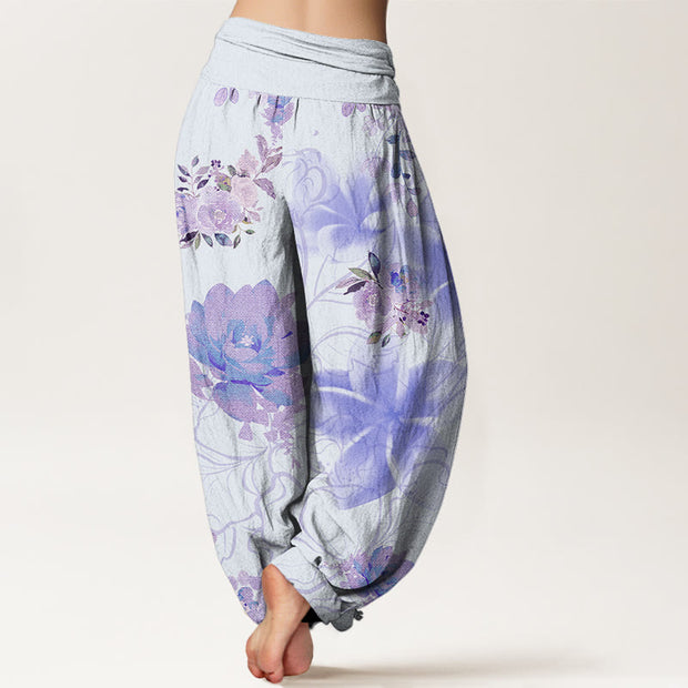 Buddha Stones Various Flowers Leaves Pattern Women's Elastic Waist Harem Pants