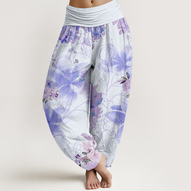 Buddha Stones Various Flowers Leaves Pattern Women's Elastic Waist Harem Pants Women's Harem Pants BS Lavender US22，UK/AU26，EU54 (6XL)