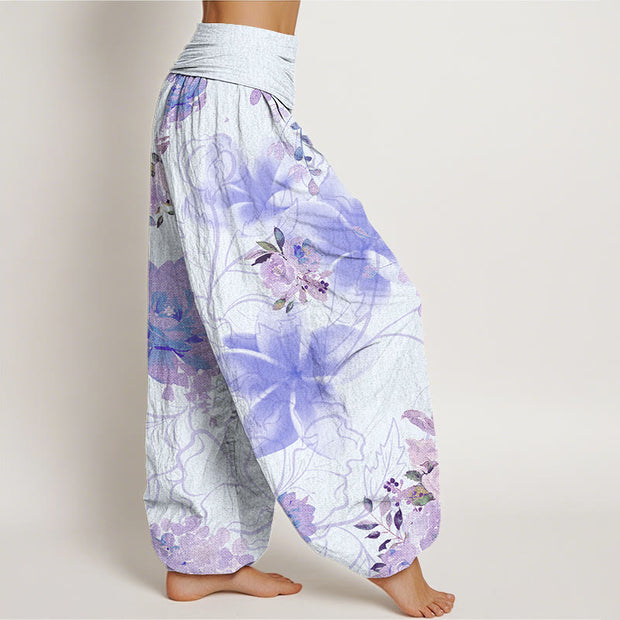 Buddha Stones Various Flowers Leaves Pattern Women's Elastic Waist Harem Pants Women's Harem Pants BS 5