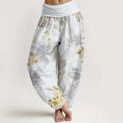 Buddha Stones Various Flowers Leaves Pattern Women's Elastic Waist Harem Pants Women's Harem Pants BS WhiteSmoke US22，UK/AU26，EU54 (6XL)