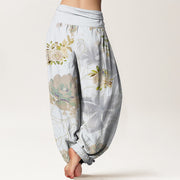 Buddha Stones Various Flowers Leaves Pattern Women's Elastic Waist Harem Pants Women's Harem Pants BS 9