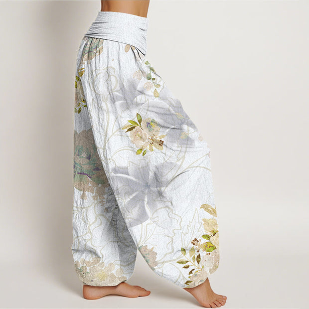 Buddha Stones Various Flowers Leaves Pattern Women's Elastic Waist Harem Pants