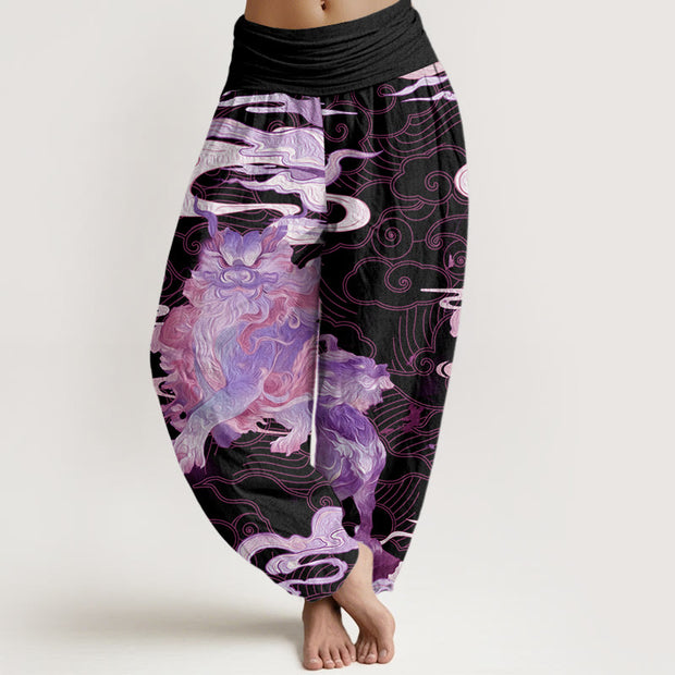 Buddha Stones PiXiu Auspicious Clouds Pattern Women's Elastic Waist Harem Pants Women's Harem Pants BS Fuchsia US22，UK/AU26，EU54 (6XL)