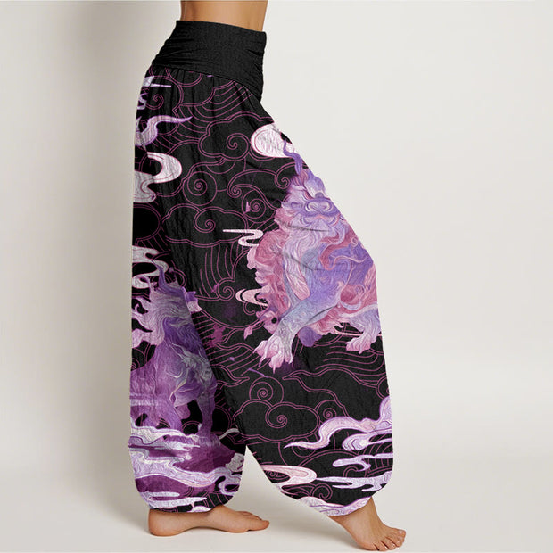 Buddha Stones PiXiu Auspicious Clouds Pattern Women's Elastic Waist Harem Pants Women's Harem Pants BS 5