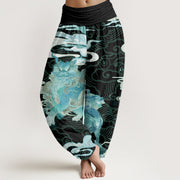 Buddha Stones PiXiu Auspicious Clouds Pattern Women's Elastic Waist Harem Pants