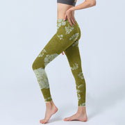 Buddha Stones Monochrome Flowers Print Gym Leggings Women's Yoga Pants - image 3