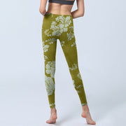 Buddha Stones Monochrome Flowers Print Gym Leggings Women's Yoga Pants