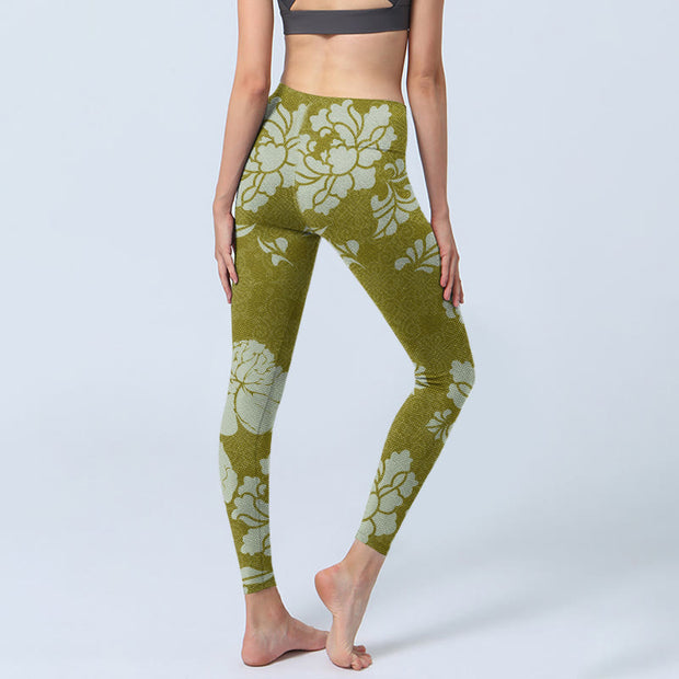 Buddha Stones Monochrome Flowers Print Gym Leggings Women's Yoga Pants - image 5