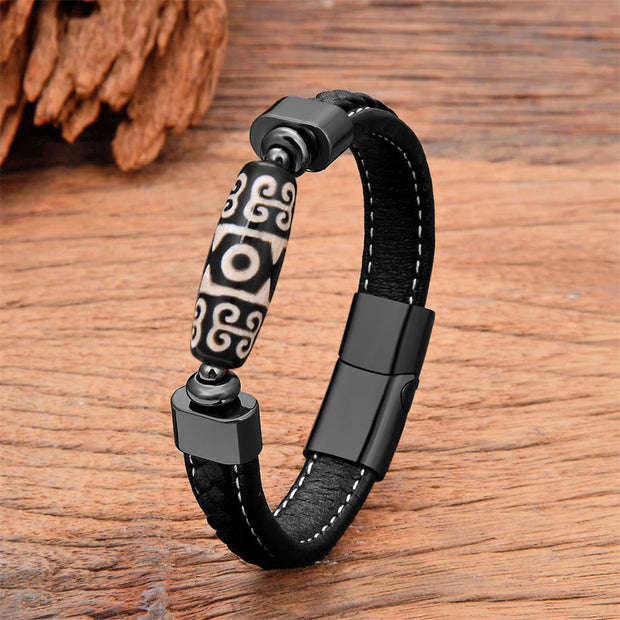 Buddha Stones Tibetan Dzi Bead Protection Blessings Leather Bracelet Bracelet BS Dzi Bead 18-22cm