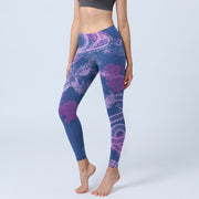 Buddha Stones Purple Dragon Phoenix Flowers Print Gym Leggings Women's Yoga Pants - SlateBlue - US18，UK/AU22，EU50 (4XL) - image 1