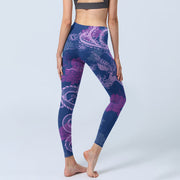Buddha Stones Purple Dragon Phoenix Flowers Print Gym Leggings Women's Yoga Pants - image 5