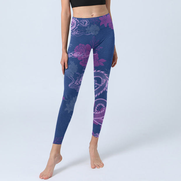 Buddha Stones Purple Dragon Phoenix Flowers Print Gym Leggings Women's Yoga Pants - image 6