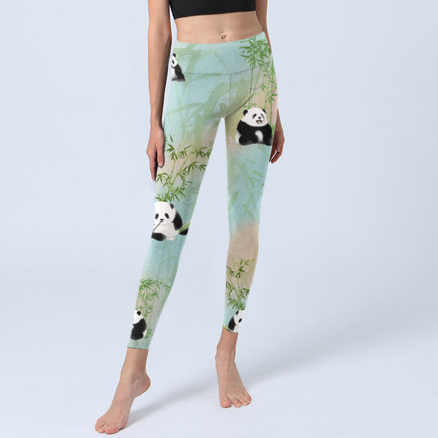 Buddha Stones Pandas Bamboo Print Gym Leggings Women's Yoga Pants