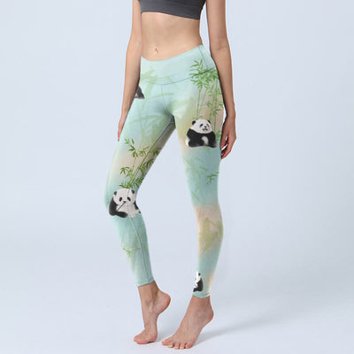 Buddha Stones Pandas Bamboo Print Gym Leggings Women's Yoga Pants