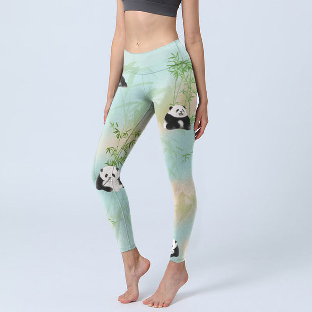 Buddha Stones Pandas Bamboo Print Gym Leggings Women's Yoga Pants - Aquamarine - US18，UK/AU22，EU50 (4XL) - image 1