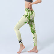 Buddha Stones Lush Bamboo Panda Auspicious Cloud Waves Print Gym Leggings Women's Yoga Pants - image 3
