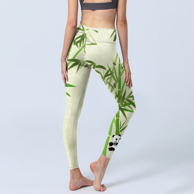 Buddha Stones Lush Bamboo Panda Auspicious Cloud Waves Print Gym Leggings Women's Yoga Pants - image 5