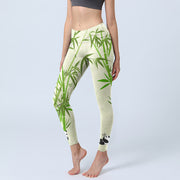 Buddha Stones Lush Bamboo Panda Auspicious Cloud Waves Print Gym Leggings Women's Yoga Pants - PaleGreen - US18，UK/AU22，EU50 (4XL) - image 1