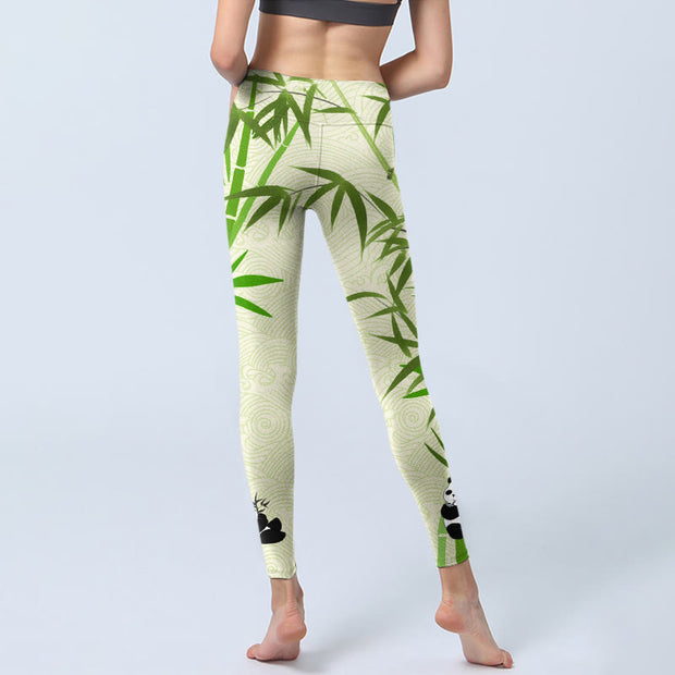 Buddha Stones Lush Bamboo Panda Auspicious Cloud Waves Print Gym Leggings Women's Yoga Pants - image 7
