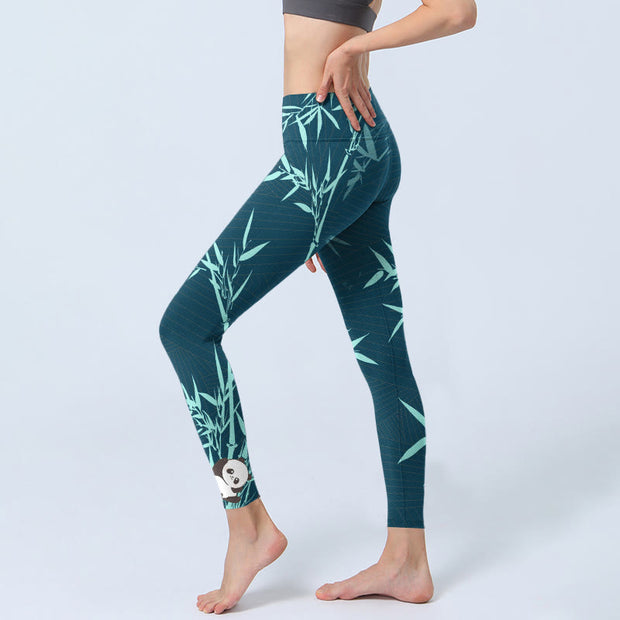 Buddha Stones Lush Turquoise Bamboo Panda Pattern Gym Leggings Women's Yoga Pants - image 3