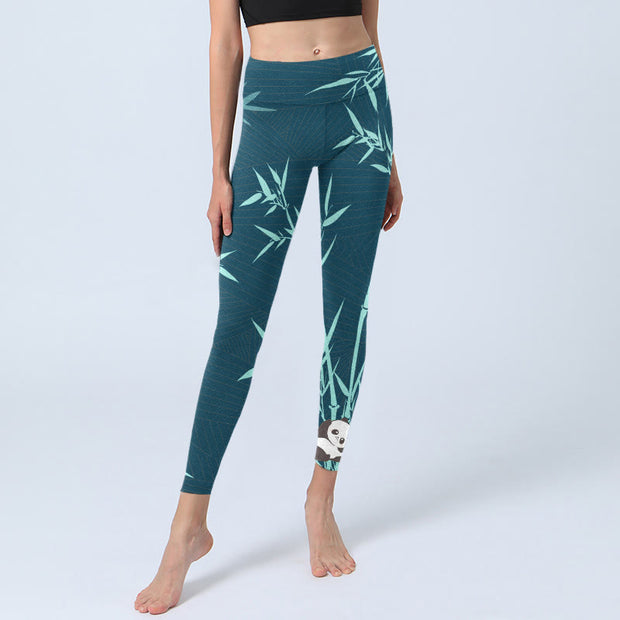 Buddha Stones Lush Turquoise Bamboo Panda Pattern Gym Leggings Women's Yoga Pants