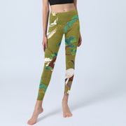 Buddha Stones Flying Cranes Auspicious Clouds Trees Print Gym Leggings Women's Yoga Pants - image 6