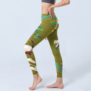 Buddha Stones Flying Cranes Auspicious Clouds Trees Print Gym Leggings Women's Yoga Pants - image 3