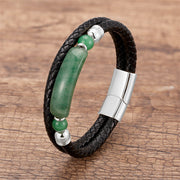 Buddha Stones Green Aventurine Tiger Eye Green Agate Black Onyx Hematite Stone Luck Leather Magnetic Buckle Bracelet Bracelet BS Silver Green Aventurine 18-22cm